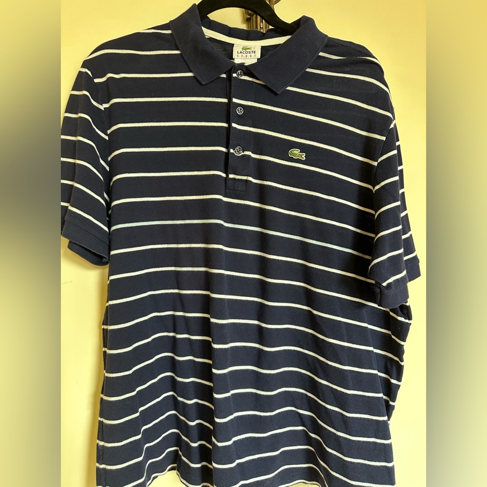 Lacoste Navy/White Stripe Men’s Shortsleeve Polo Sz 6 XL - Picture 1 of 4